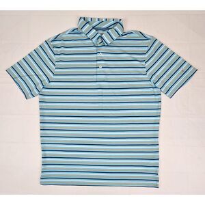 Michel Rouen Polo Shirt Mens Med. Golf Performance Blue Striped‎ Short Sleeve.